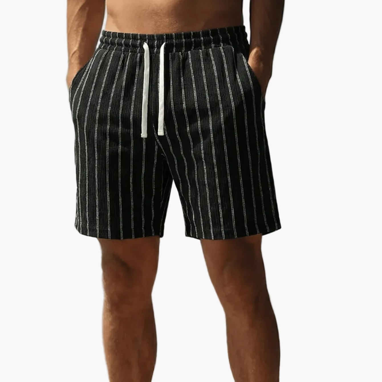Herren Freizeit-Shorts mit Nadelstreifen und Kordelzug – Stilvolle Sommerhose für Alltag & Sport
