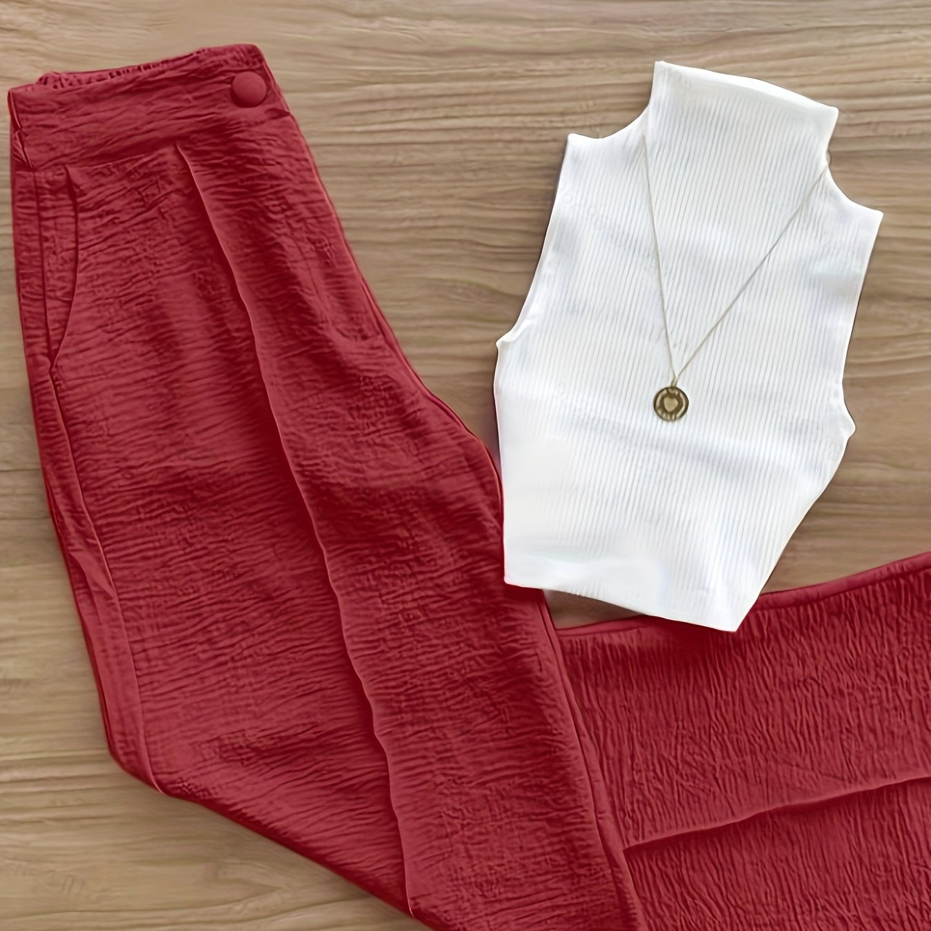 Damen Elegantes Set – Ärmelloses Oberteil mit Stehkragen und Weite Hose, Perfekt für Büro & Freizeit