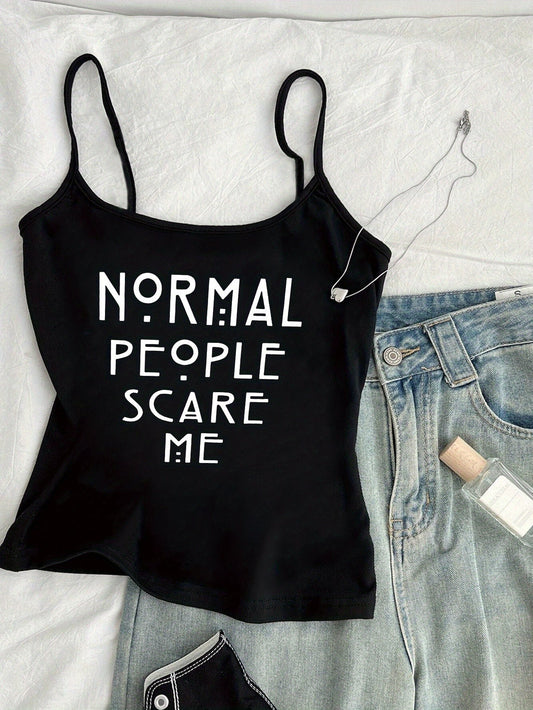 Damen Statement Tanktop mit Print – Normal People Scare Me – Modisches Streetwear Top
