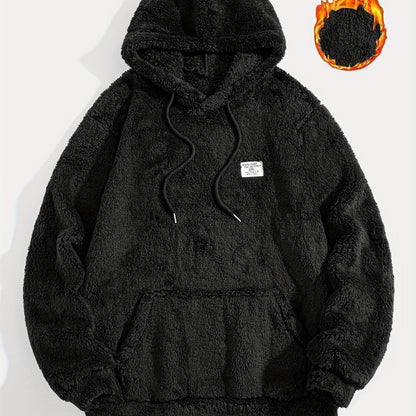 Teddy Fleece Kapuzenpullover für Herren mit Kängurutasche und Kordelzug, flauschiger Hoodie
