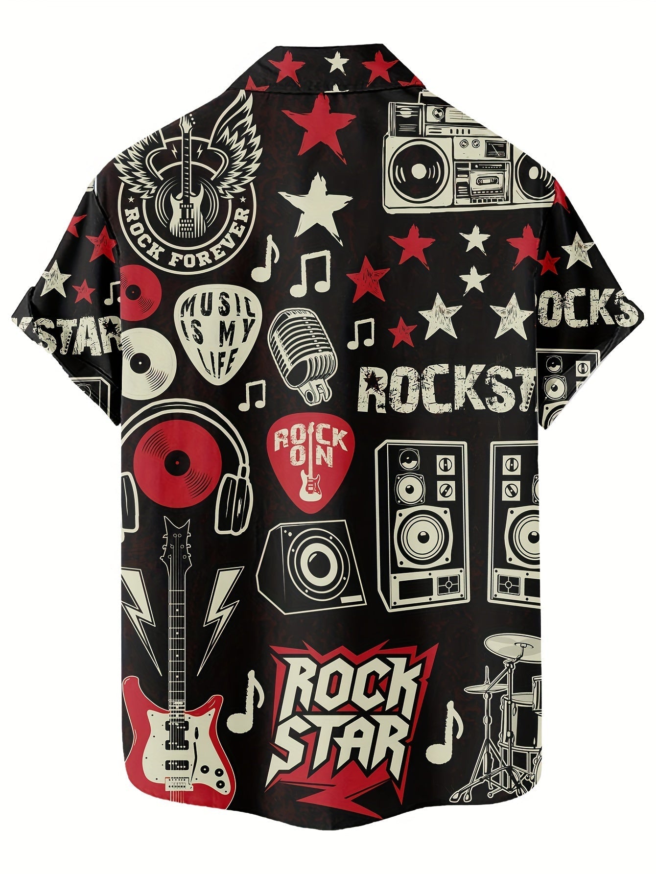 Herren Rockmusik Festival Hemd mit Grafikdruck – Rock Star Stil Kurzarm Freizeithemd