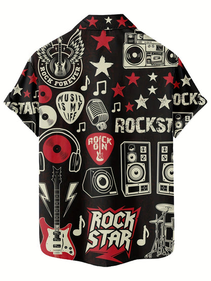 Herren Rockmusik Festival Hemd mit Grafikdruck – Rock Star Stil Kurzarm Freizeithemd