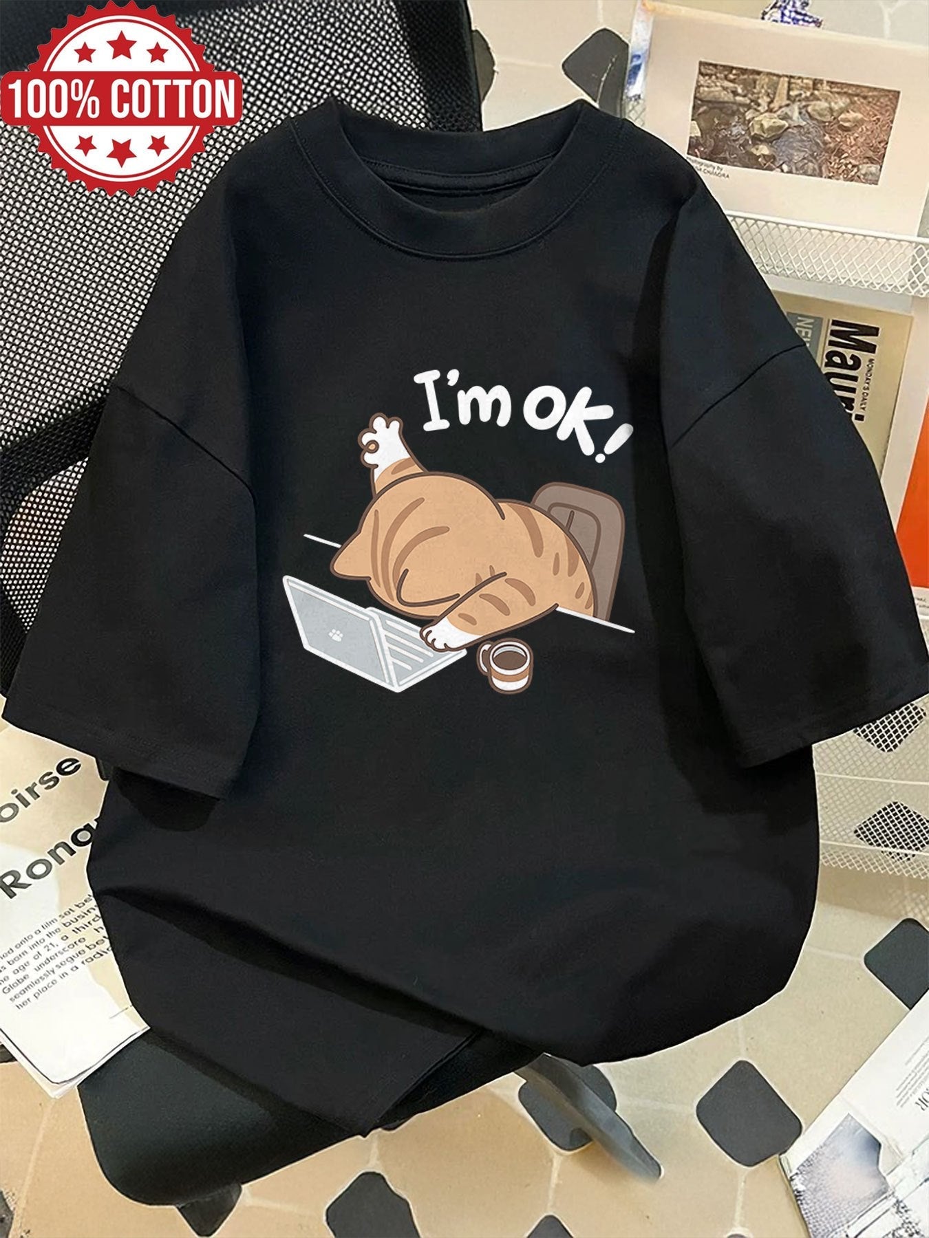 Damen T-Shirt mit lustigem Katzenmotiv und Spruch – Lockeres Streetwear für Alltag und Freizeit