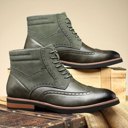 Herren Brogue Stiefel mit Schnürung, Ankle-High, Zweifarbiger Look