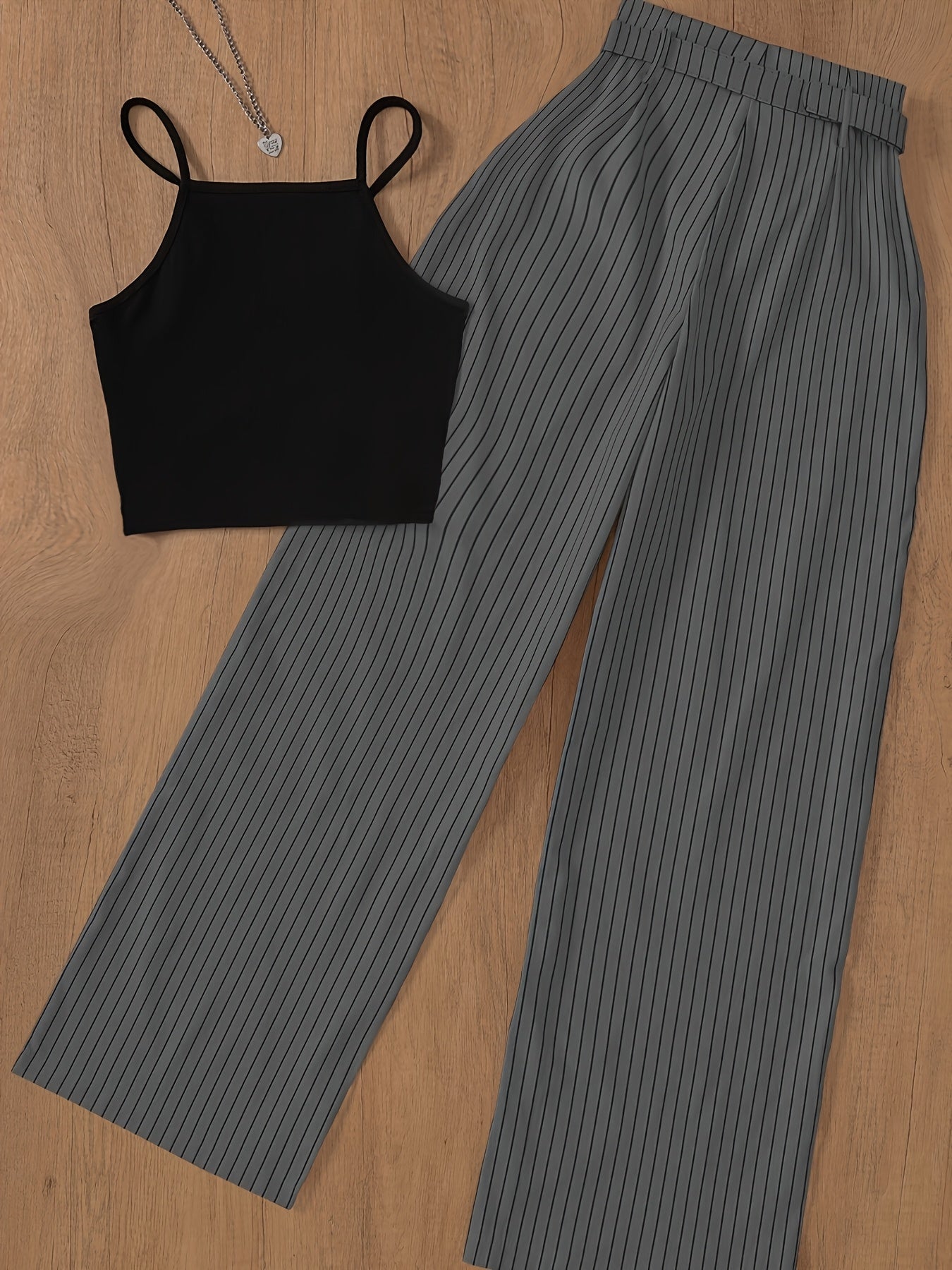 Damen Elegantes Zweiteiler-Set mit Trägertop und Weitbein-Hose – Business & Freizeit Outfit