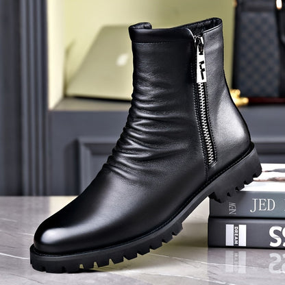 Herren Stiefel Schwarz mit Reißverschluss, Halbhohe Stiefeletten