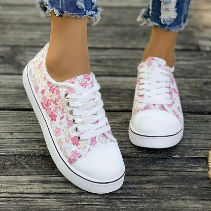 Damen Sneaker mit Blumenmuster – Modische Freizeitschuhe für Alltag und Spaziergänge