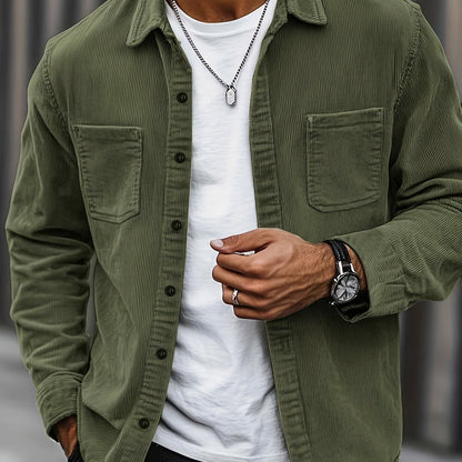 Herren Cordhemd Overshirt mit zwei Brusttaschen Langarm Freizeithemd