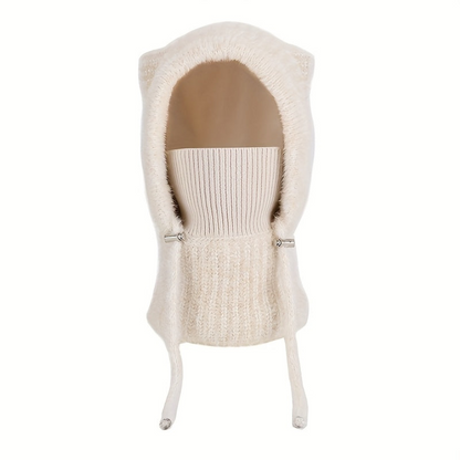 Strick Sturmhaube mit Kapuze und Ohren Winter Balaclava