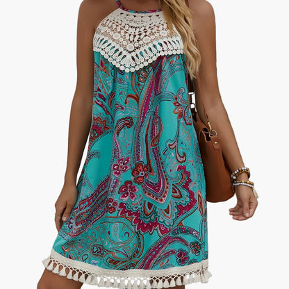 Damen Sommer Tunika Kleid im Boho-Stil mit Häkelspitze – Elegante Freizeitmode
