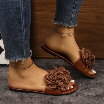 Damen Sandalen mit Blumenapplikation – Modische Slides für Freizeit und Alltag