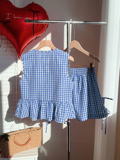 Damen Zweiteiler Set mit Schleifen und Streifen – Verspieltes Sommer Outfit