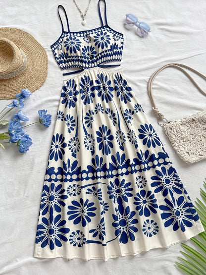 Damen Maxikleid mit Blumenmuster und Cut-Out-Detail – Eleganter Sommerstil