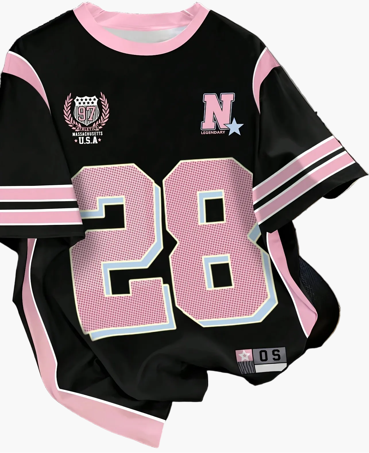 Damen Preppy Style Jersey T-Shirt mit Nummer 28 und sportlichem Design für Freizeit und Streetwear