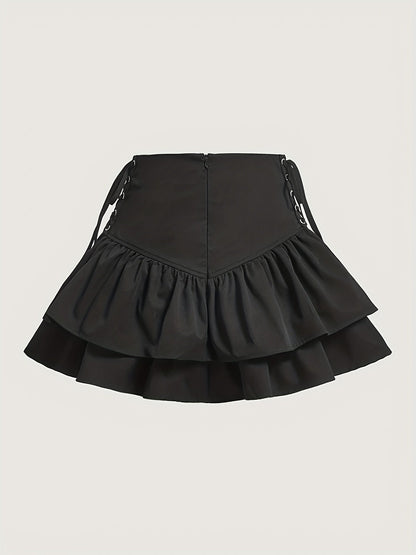 Damen Volant-Rock im Gothic- und Lolita-Stil mit Schnürung – Perfekt für Partys und Cosplay