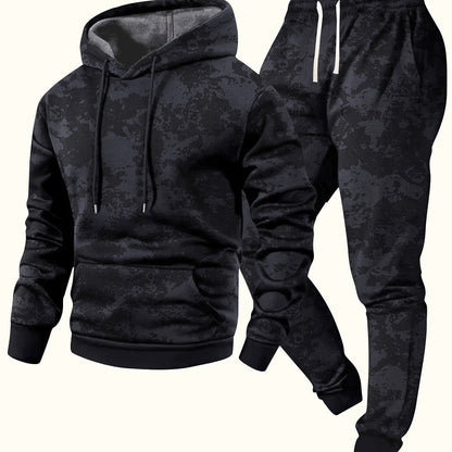 Herren Hoodie & Jogginghose Set Tarnmuster, Sportanzug mit Kapuze und Kordelzug, Trainingsanzug