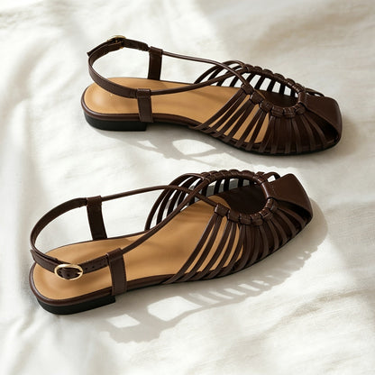 Damen Sandalen mit geflochtenem Design und eckiger Zehenpartie – Stilvolle Sommerschuhe für Alltag und Freizeit