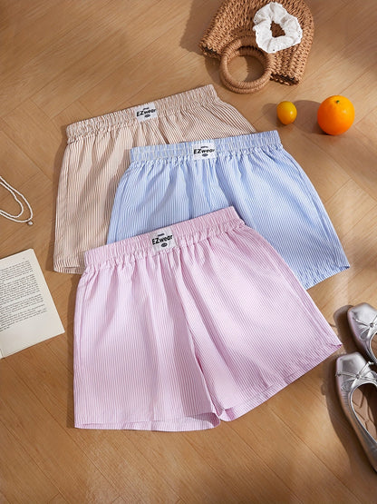 Damen Pyjama Shorts Set mit Streifenmuster – Bequeme Freizeitshorts für Zuhause und Schlaf