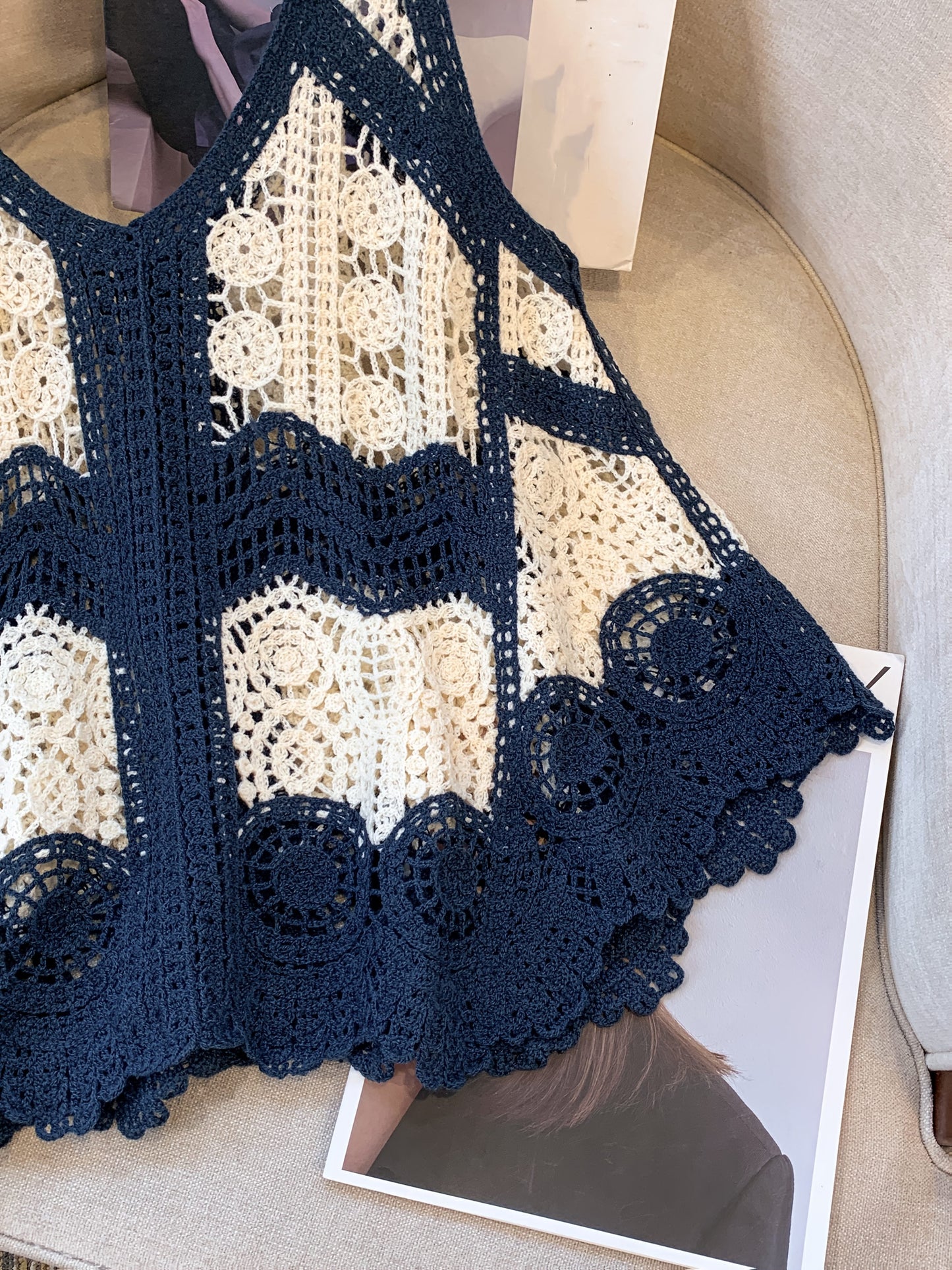 Damen Häkel-Top im Boho-Stil, ärmellos, modisch für Freizeit und Strand