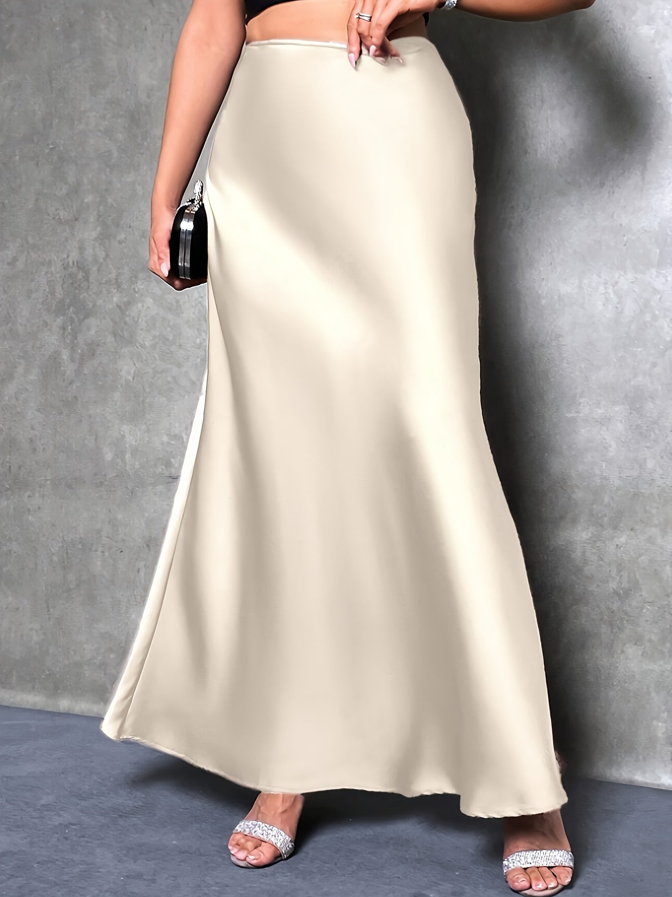 Damen Maxirock Elegant Satin Look Abendmode Festlich