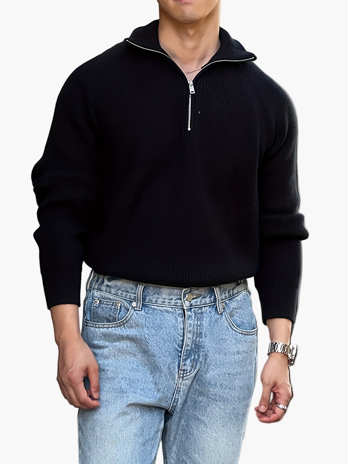 Herren Strickpullover mit Reißverschluss – Moderner Freizeitstil für Herbst und Winter