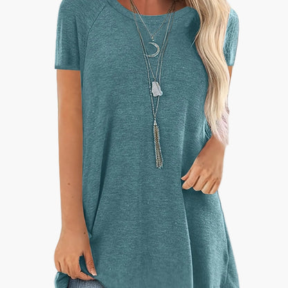 Damen Tunika T-Shirt mit kurzen Ärmeln und lockerem Schnitt – Bequemes Freizeit-Oberteil für Alltag und Büro