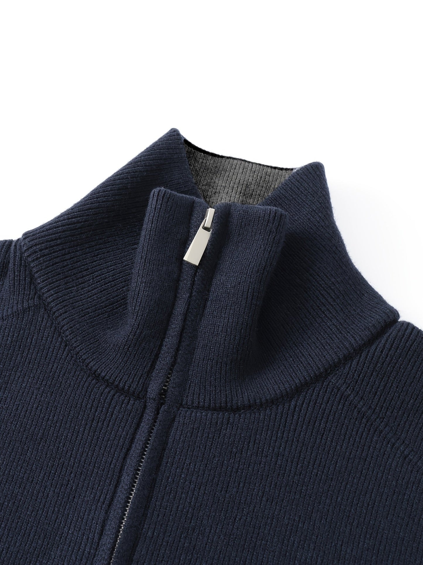 Herren Strickjacke Reißverschluss Stehkragen Rippbündchen Dunkelgrau