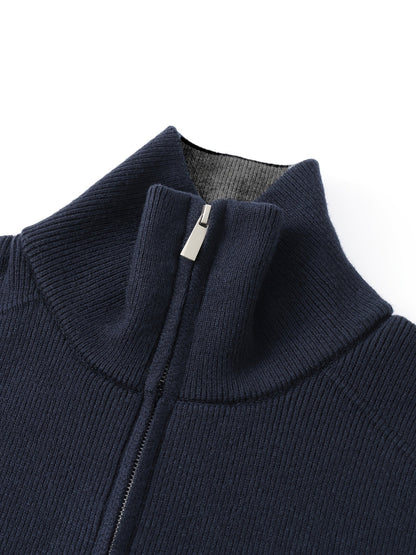Herren Strickjacke Reißverschluss Stehkragen Rippbündchen Dunkelgrau