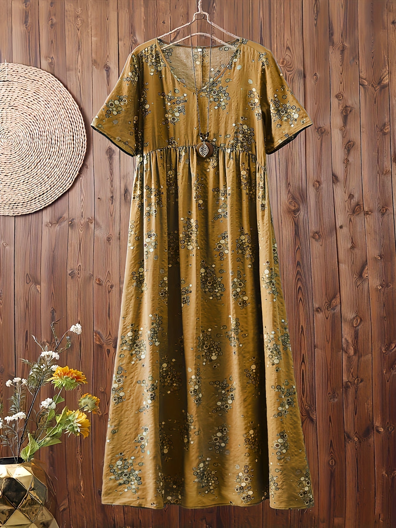 Damen Maxikleid Boho Stil mit Blumenmuster – Freizeitkleid für Alltag und Urlaub