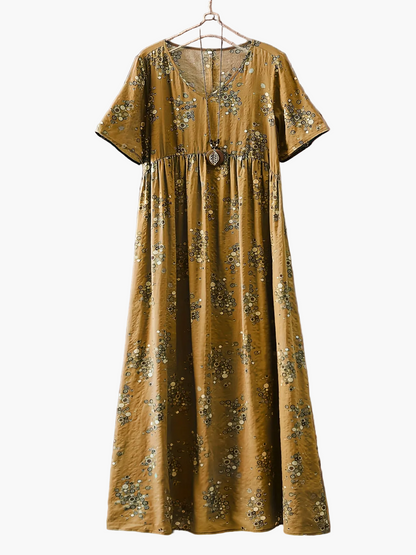 Damen Maxikleid Boho Stil mit Blumenmuster – Freizeitkleid für Alltag und Urlaub