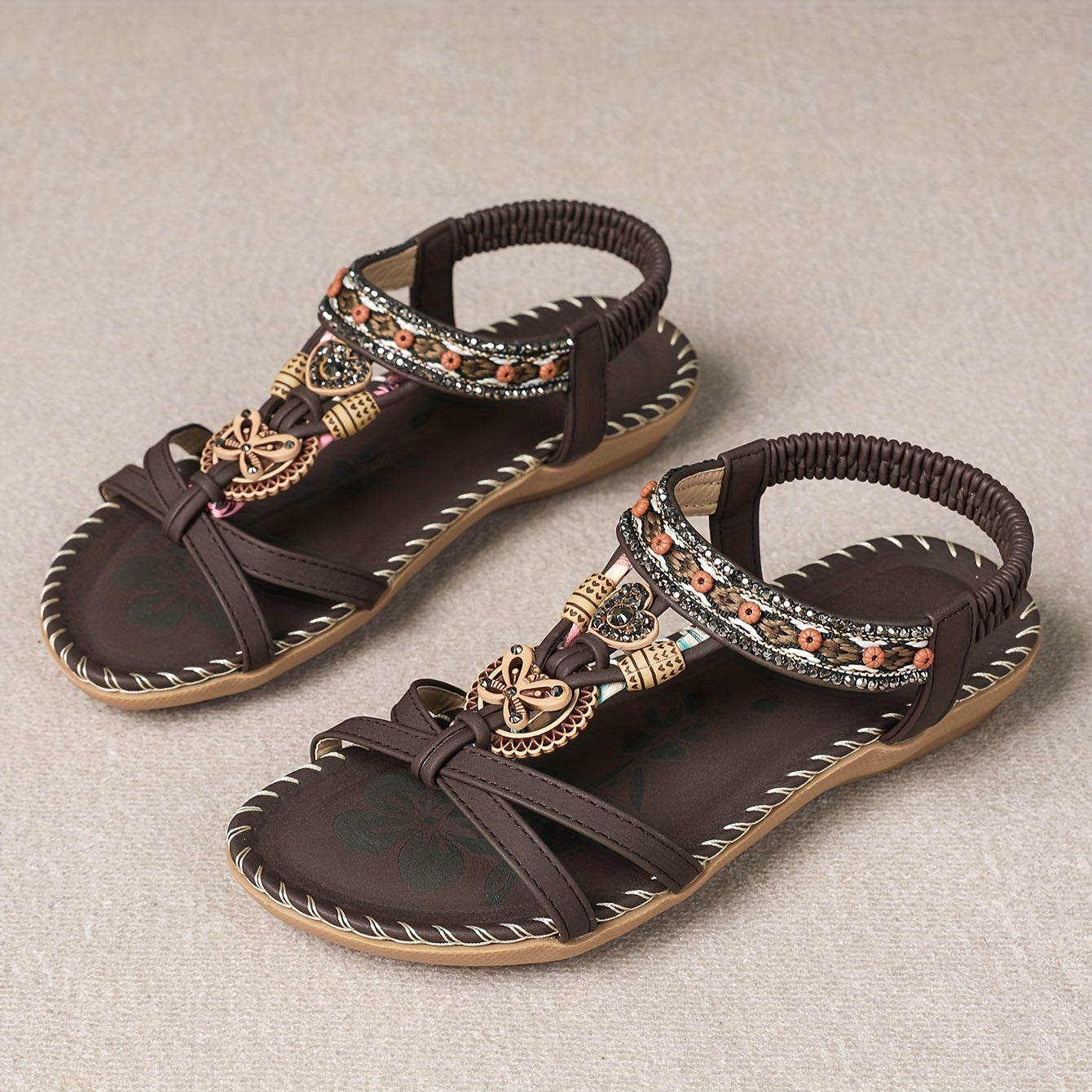 Damen Boho Sandalen mit Schmuckelementen – Bequeme Freizeitschuhe für Sommer & Urlaub