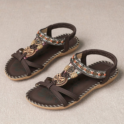Damen Boho Sandalen mit Schmuckelementen – Bequeme Freizeitschuhe für Sommer & Urlaub