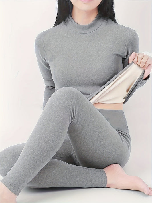 Damen Thermo-Unterwäsche Set Langarmshirt Rollkragen & Leggings gefüttert
