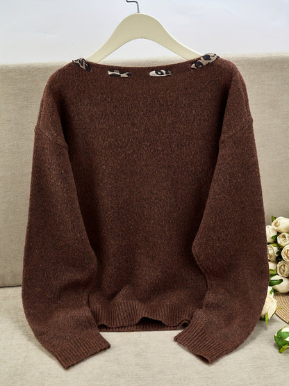 Damen Pullover Rundhals mit Leopardenmuster-Schleife