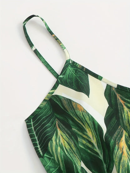 Damen Sommer-Jumpsuit mit tropischem Blätter-Print – Trendiger Einteiler für Urlaub, Strand & Freizeit