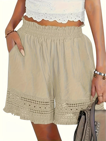 Damen Shorts im Boho-Stil mit Häkeleinsatz – Perfekt für Urlaub und Freizeit
