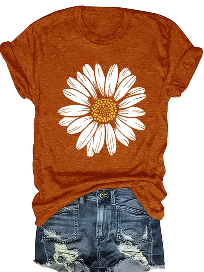 Damen T-Shirt mit Gänseblümchen-Print – Lässiges Sommer Oberteil im Boho-Stil