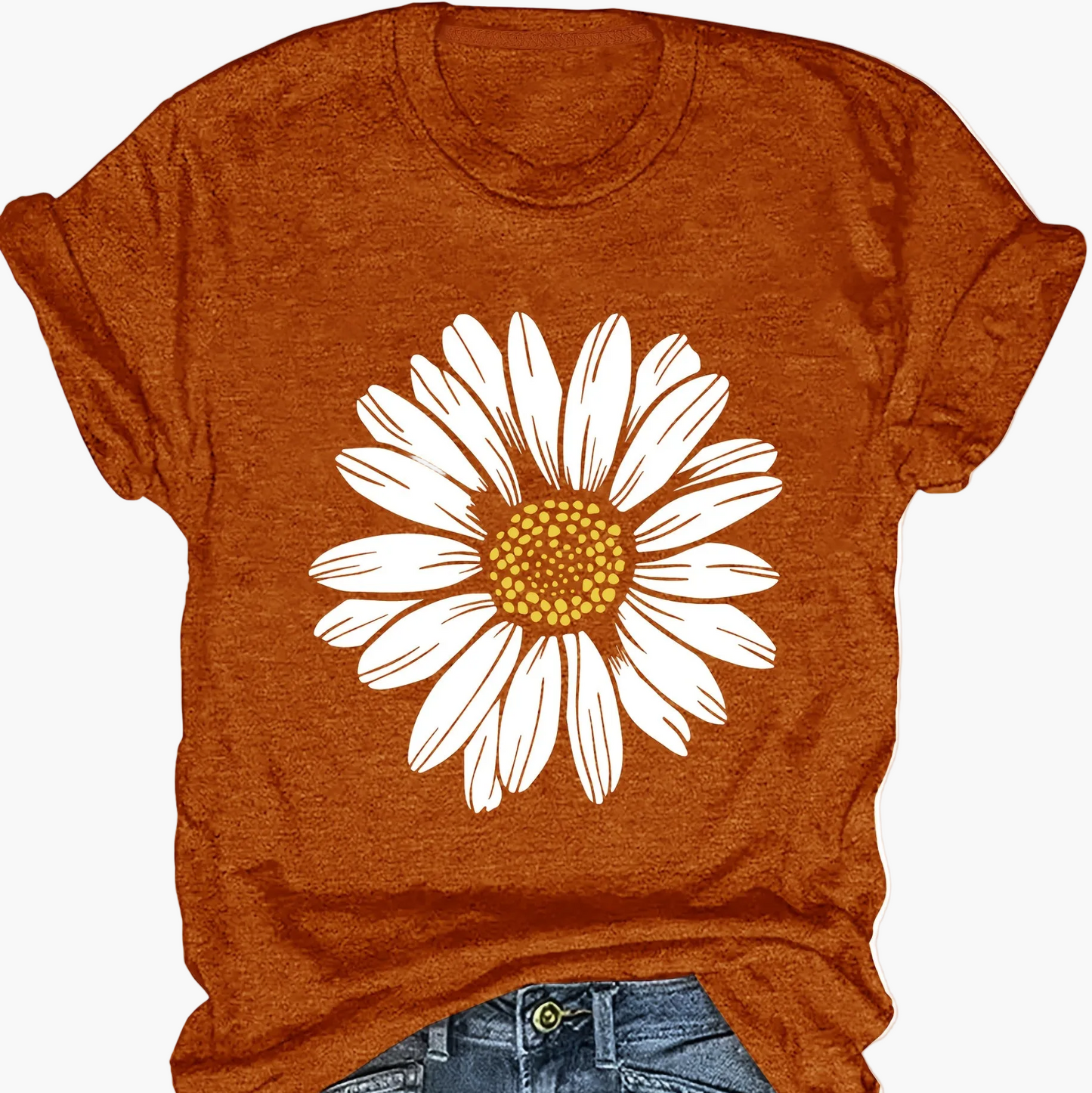 Damen T-Shirt mit Gänseblümchen-Print – Lässiges Sommer Oberteil im Boho-Stil