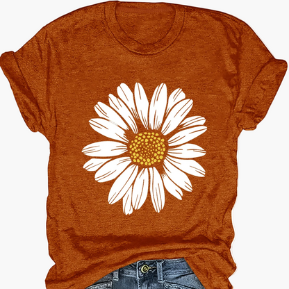 Damen T-Shirt mit Gänseblümchen-Print – Lässiges Sommer Oberteil im Boho-Stil