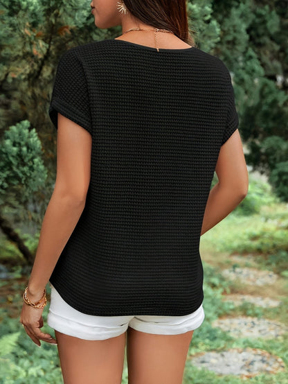 Damen Sommer-Strickshirt mit Herz-Detail – Eleganter Freizeit-Look, Ideal für Urlaub & Alltag
