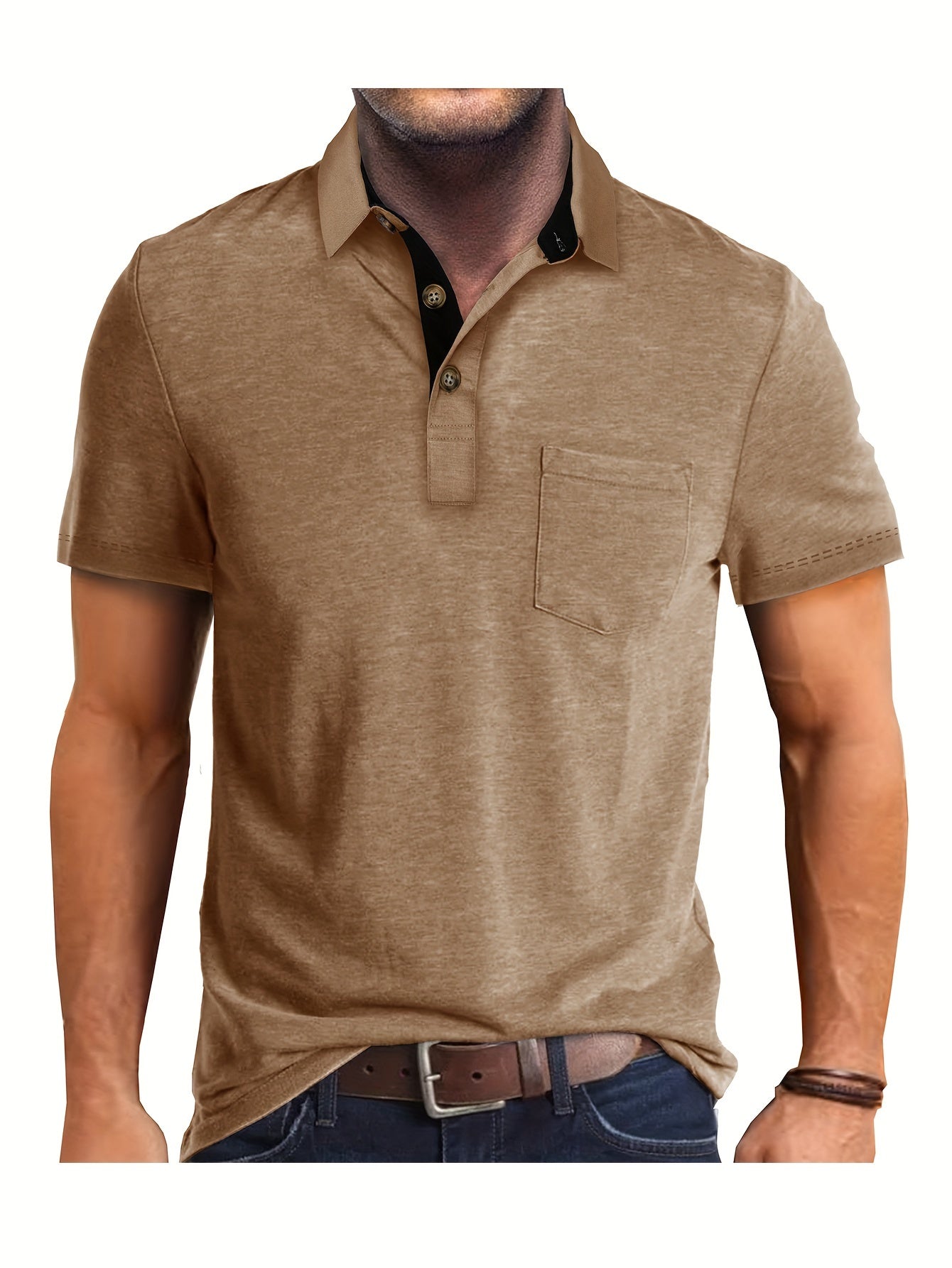 Herren Poloshirt mit Brusttasche und Kontrast-Kragen