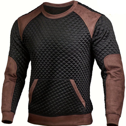 Herren Stepp-Sweatshirt Schwarz Braun Rundhals Langarm Winter