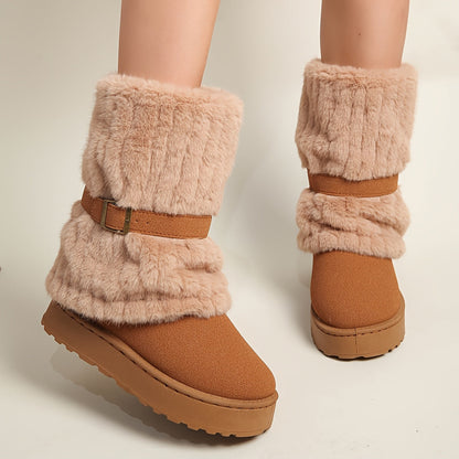 Damen Winterstiefeletten mit Kunstfell und Schnalle, Fesselhoch