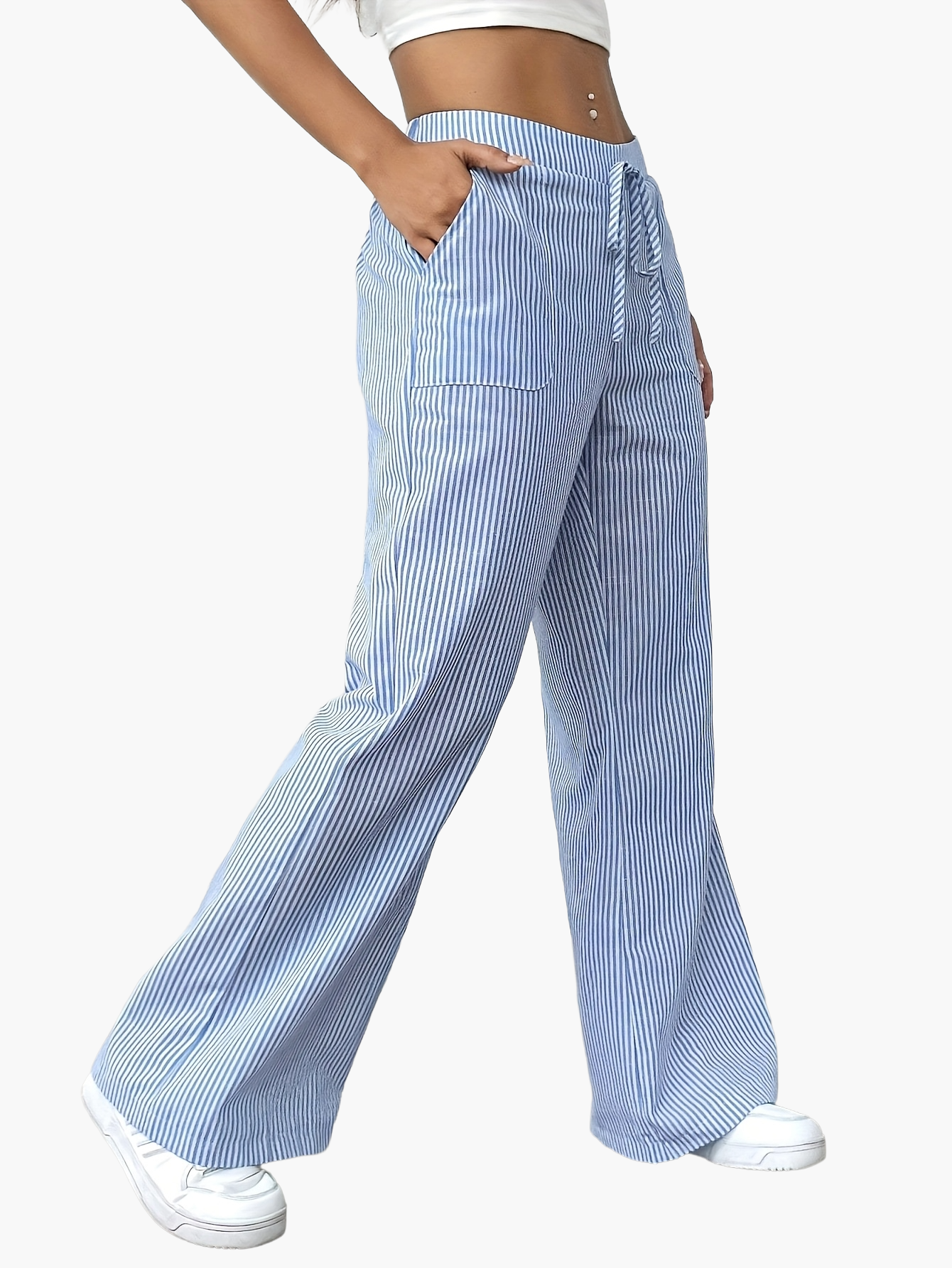 Damen Weite Freizeithose mit Streifenmuster und Kordelzug – Lässige Streetwear für Alltag und Freizeit