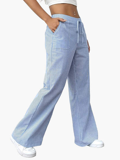 Damen Weite Freizeithose mit Streifenmuster und Kordelzug – Lässige Streetwear für Alltag und Freizeit