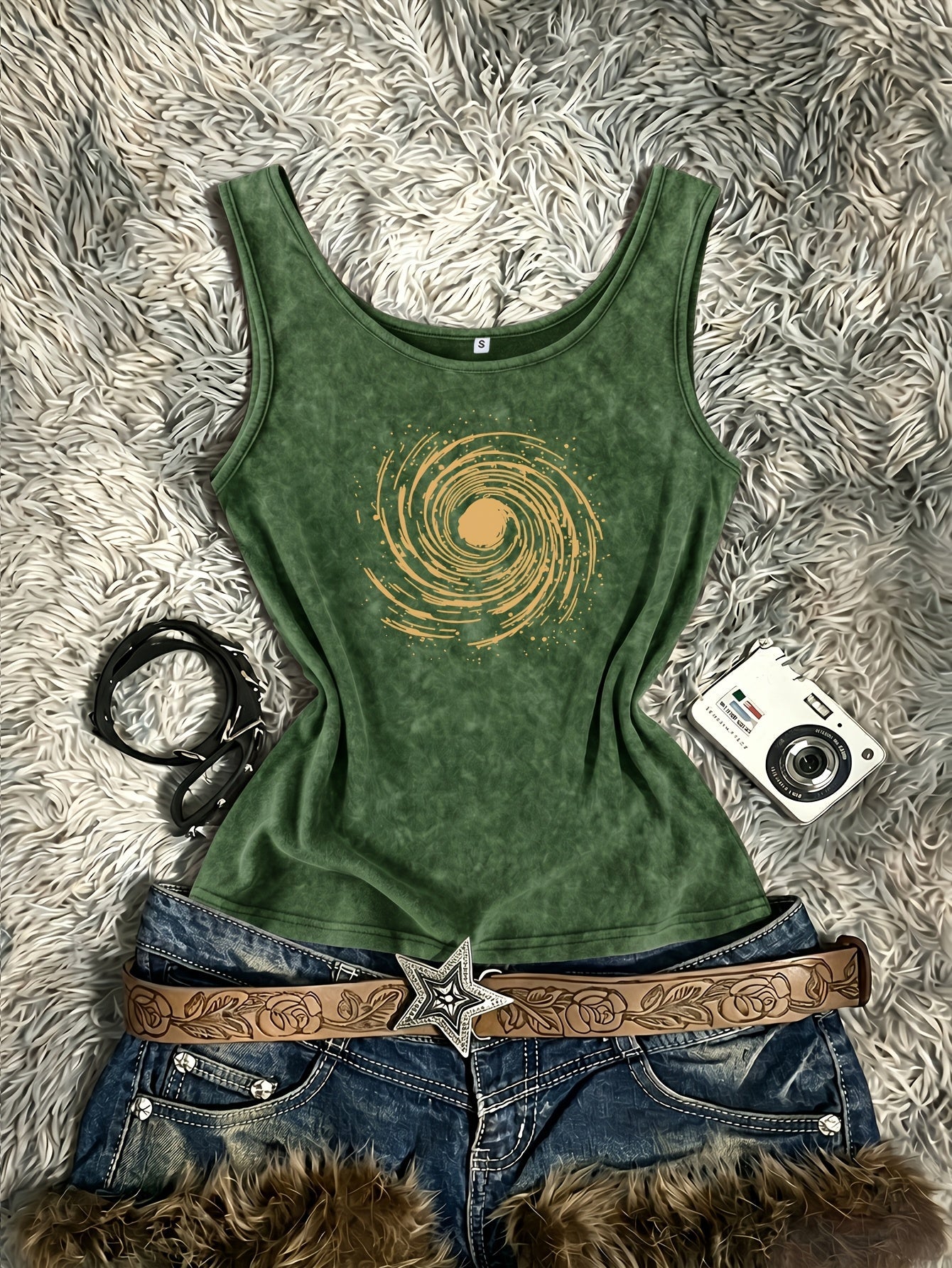 Damen Festival Tanktop im Retro-Stil mit Spiral-Print – Vintage Look für Freizeit & Streetstyle