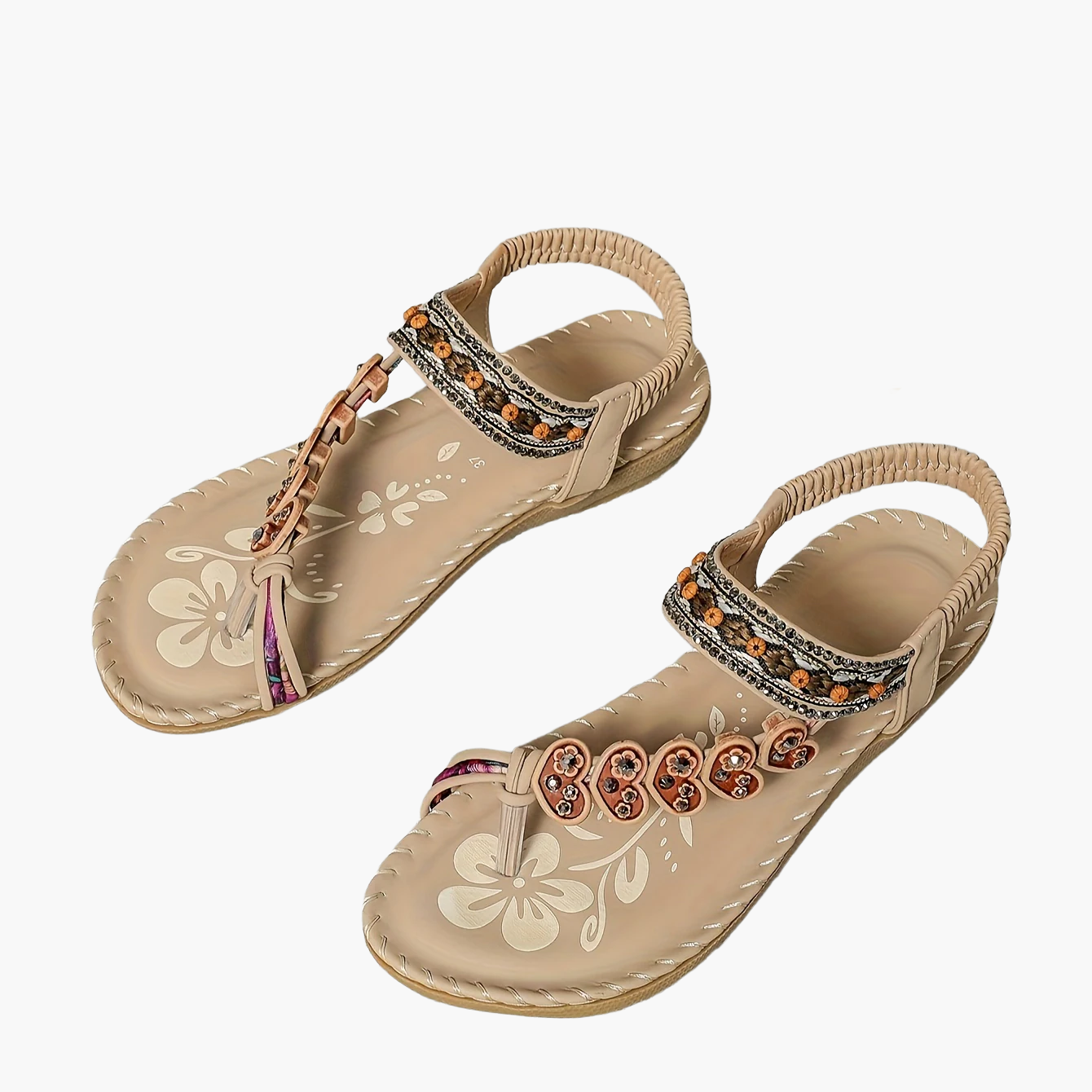 Damen Sandalen Boho-Stil mit Verzierungen – Sommer Komfort Freizeit Flip-Flops