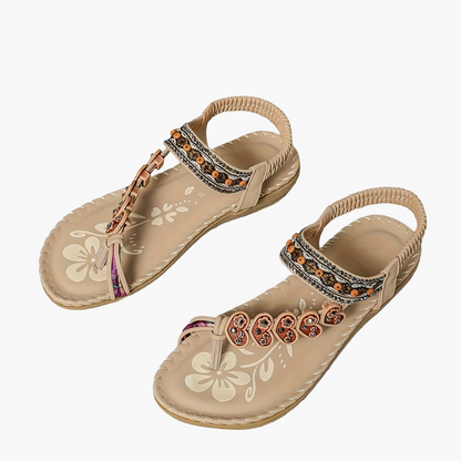 Damen Sandalen Boho-Stil mit Verzierungen – Sommer Komfort Freizeit Flip-Flops