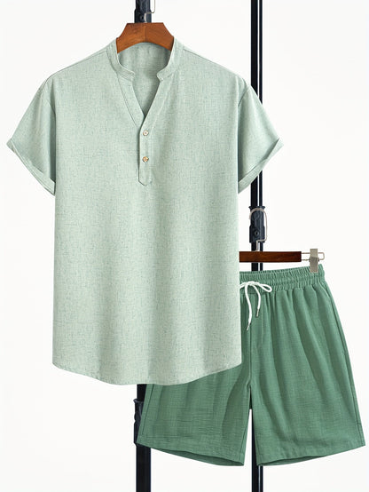 Herren Freizeit Set – Modernes Henley Shirt mit Shorts, Zweiteiliges Outfit für entspannte Anlässe