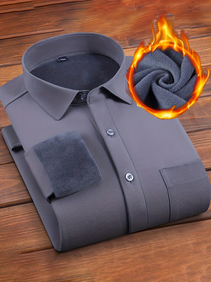 Herren Winterhemd Langarm mit Brusttasche und Fleecefutter